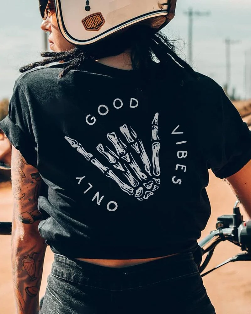 Women's Minnieskull Good Vibes Only Skull Printing T shirt