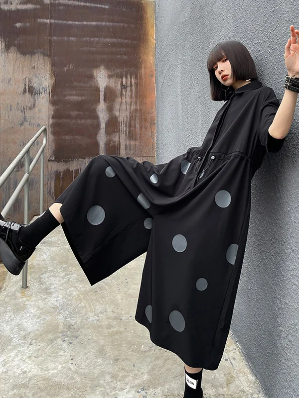 Oversize Polka-Dot Short Sleeve Drawstring Jumpsuits