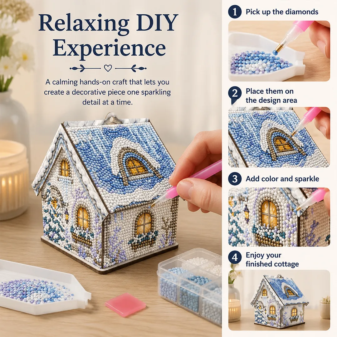 DIY Wooden House Diamond Art Painting Kit for Adults Home (Winter snowfield)
