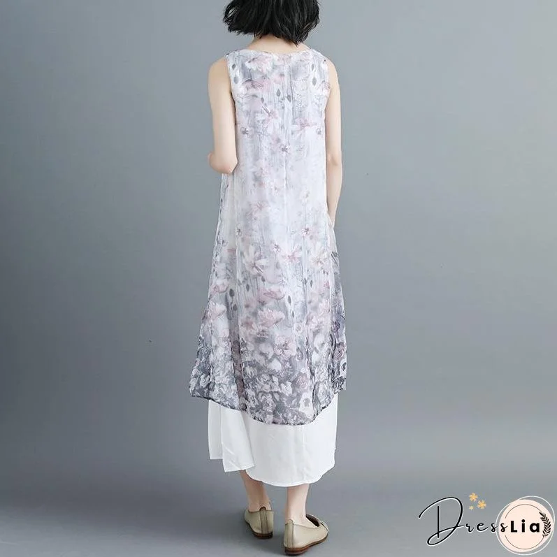 Women Sleeveless Printed Patchwork Pullovers Dress