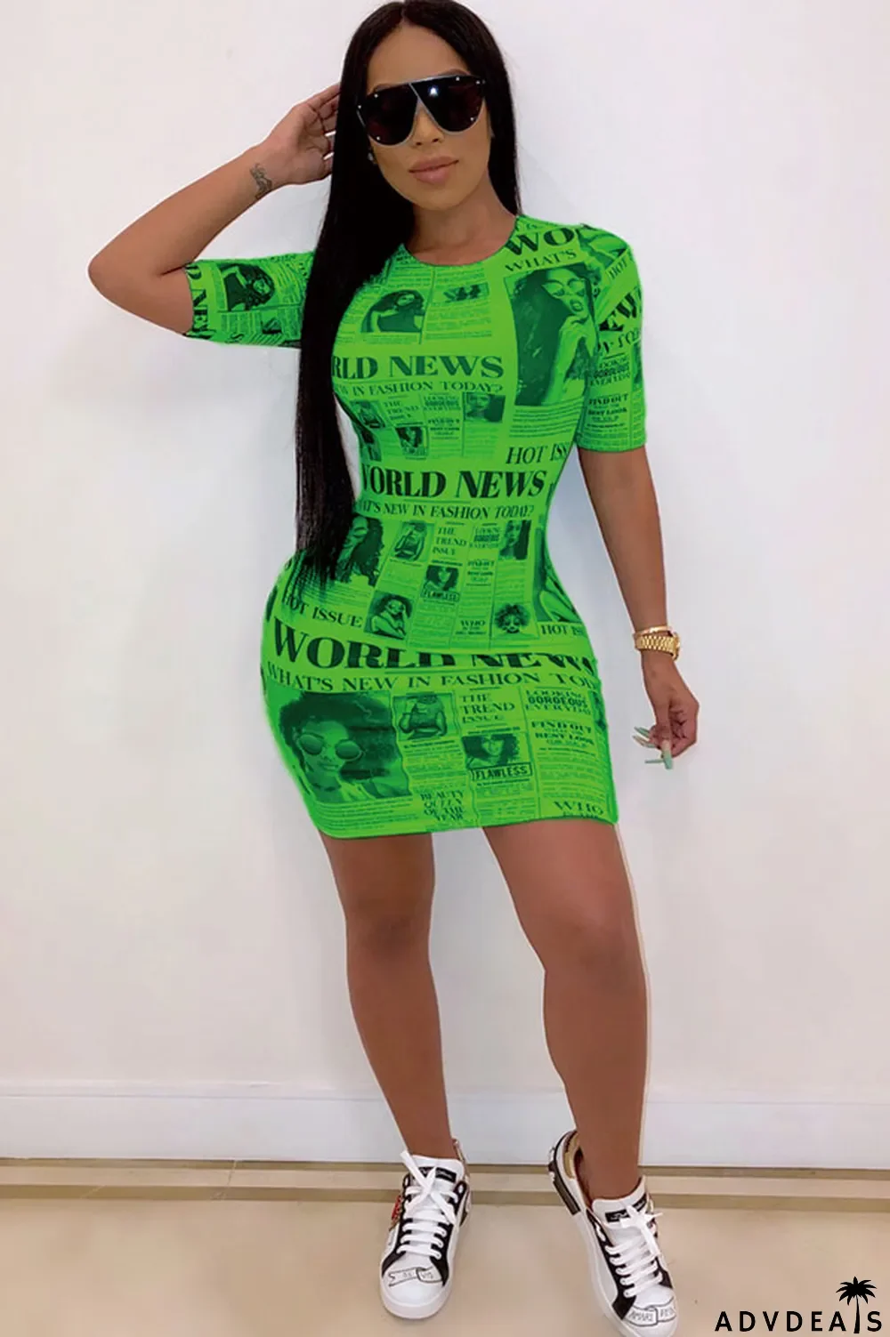 Blue Polyester Sexy Cap Sleeve Short Sleeves O neck Step Skirt Mini Patchwork Print Club Dresses