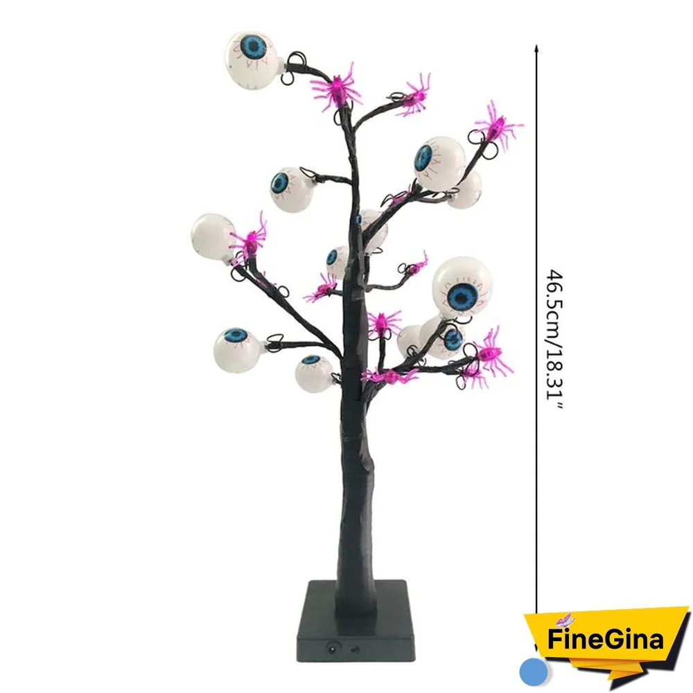 18 Inch Spooky Ghost Eye Spider Tree Light With 24 LED Lights For Halloween Decoration