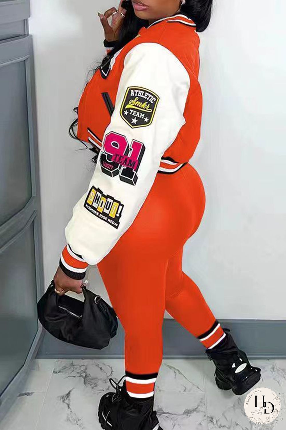 Rose Red Casual Letter Print Patchwork Cardigan O Neck Long Sleeve Two Pieces