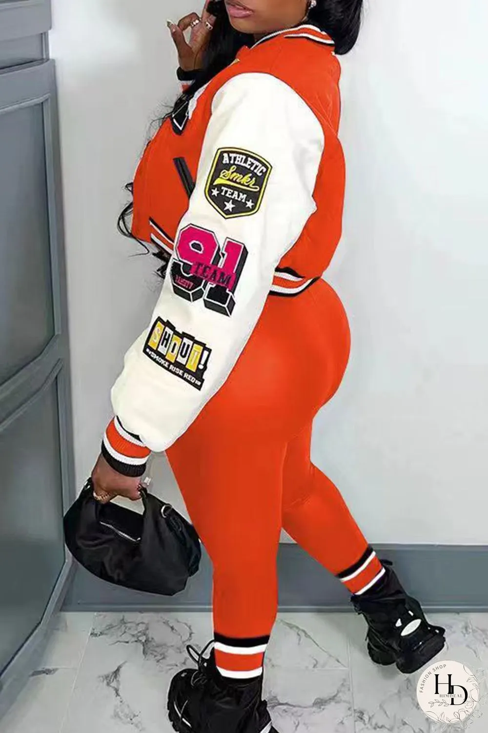 Rose Red Casual Letter Print Patchwork Cardigan O Neck Long Sleeve Two Pieces