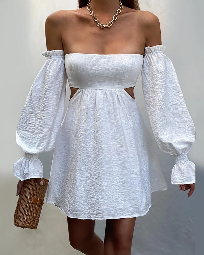 Strapless puff-sleeve mini dress