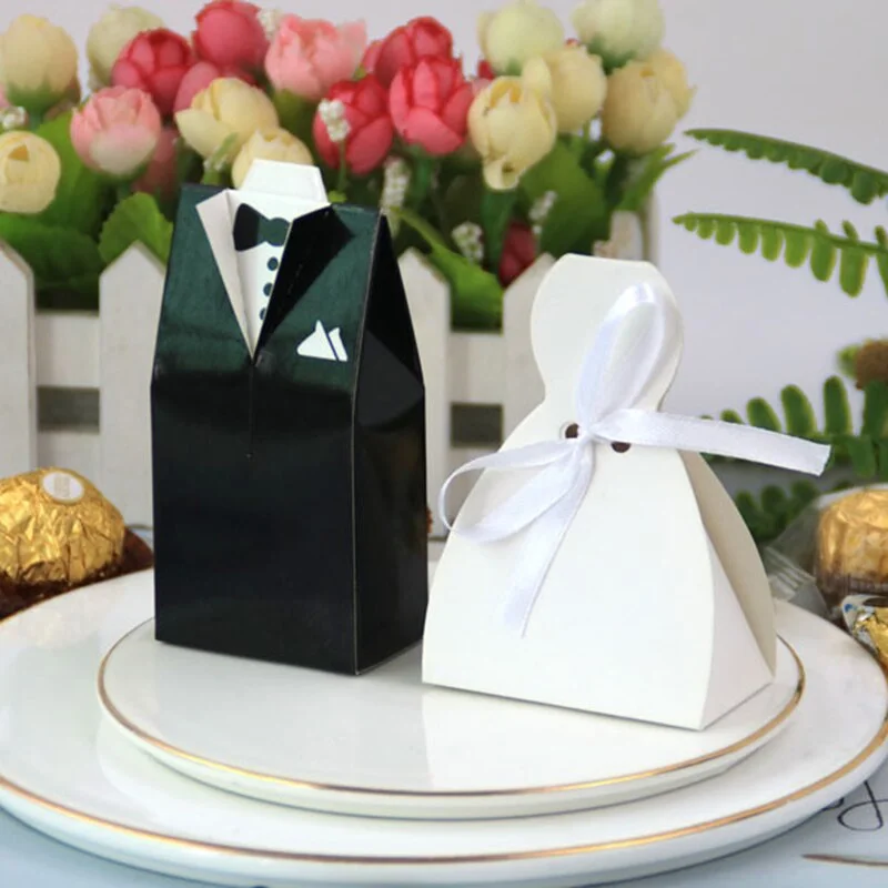 Cifeeo 50/100pcs Bride And Groom Wedding Favor Gifts Box Candy Box With Ribbon Engagement Souvenirs Wedding Decoration Party Supplies
