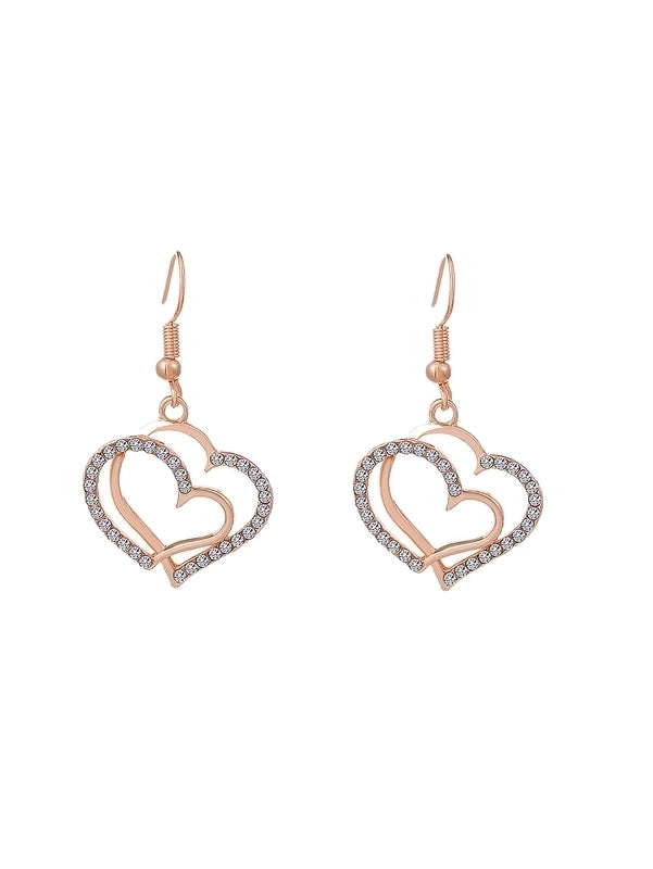 Copper Elegant Sweet Plating Inlay Heart Shape Zircon Earrings Necklace
