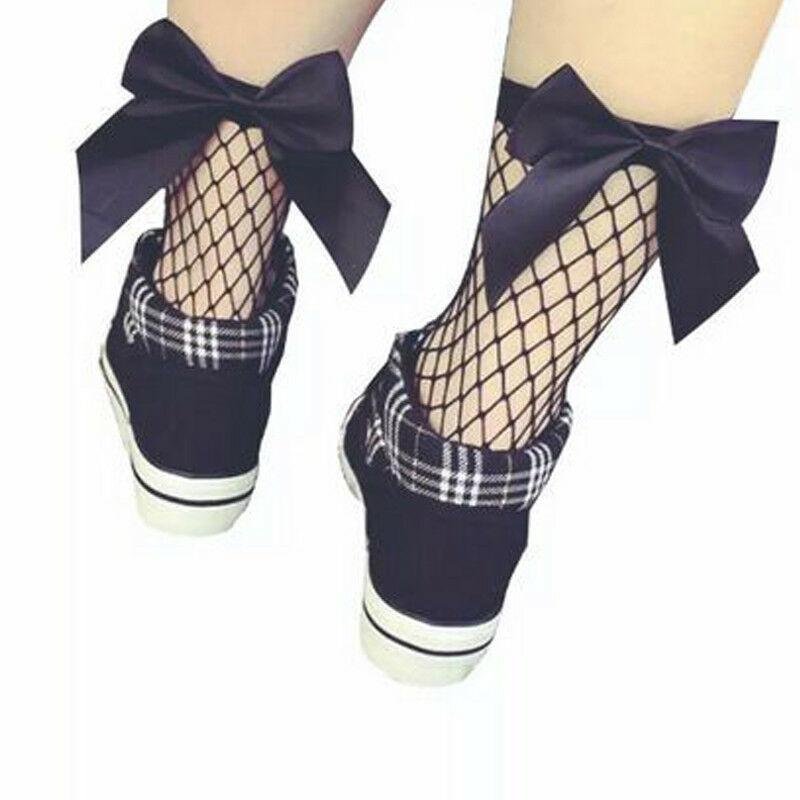 2019 Girls Fishnet Socks Women's Casual Stretch Sheer Fishnet Net Socks Mesh Ankle High Bowknot Comfort
