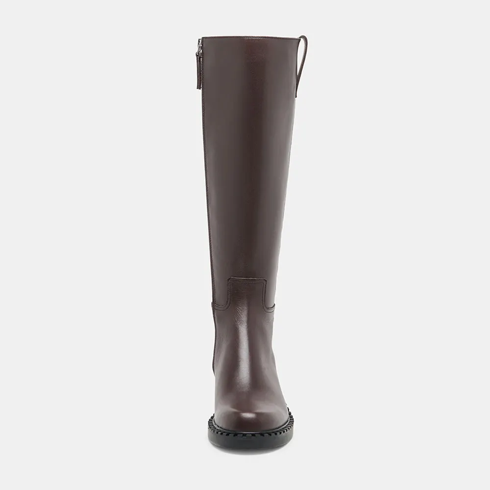 Women's Classic Brown Round Toe Low Block Heel Zipper Tall Boots