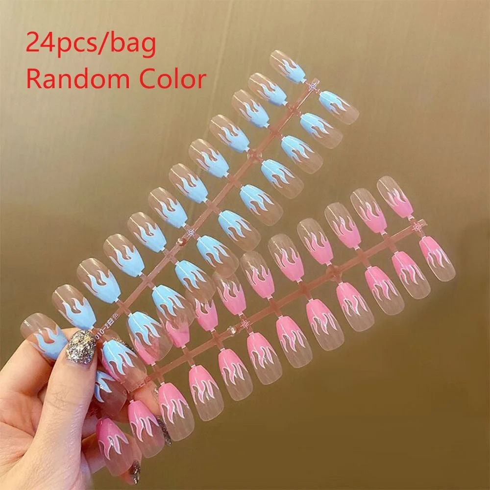 24Pcs/Box Short Colorful Graffiti Almond False Nails Detachable Artificial Coffin Fake Nails Full Cover Nail Tips Press On Nails-Nail Inspo
