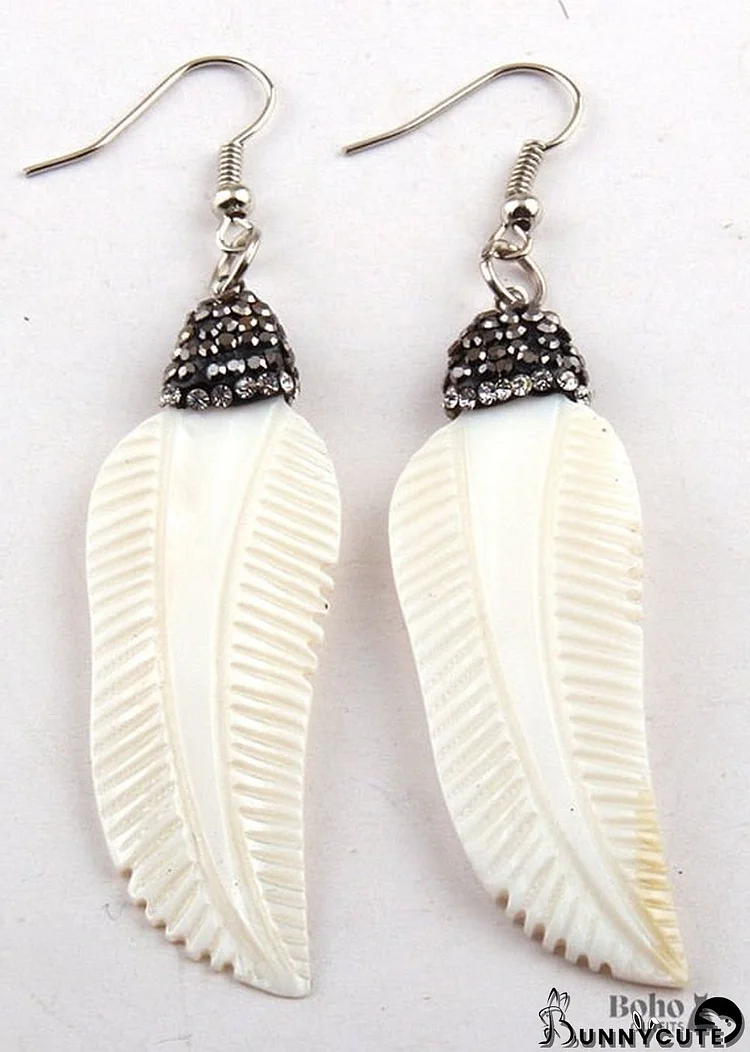 Boho Earrings, RH Dangle Earrings, White Shell Leaf Clay