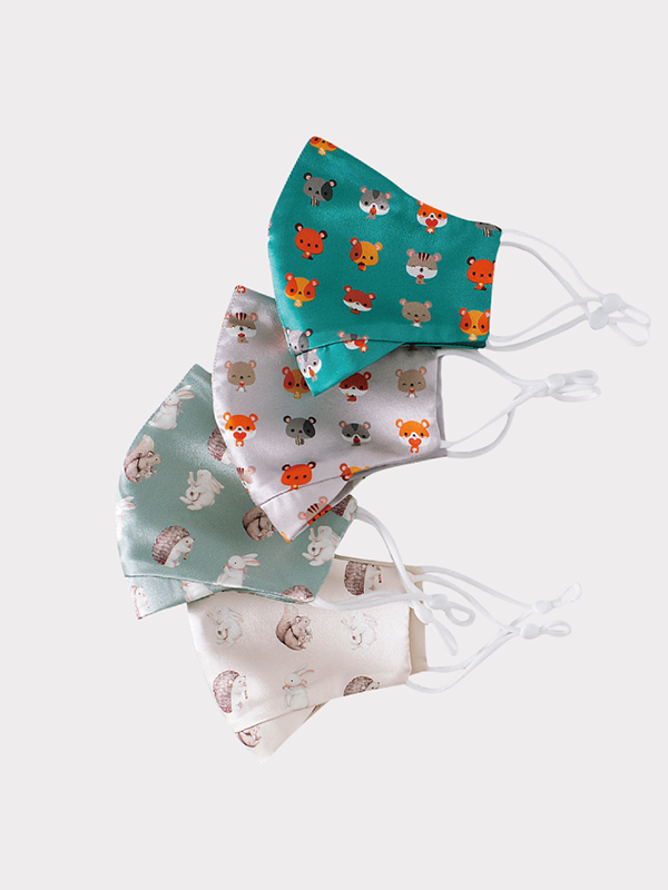 Masque de visage en soie imprimée animaux pour enfant-Soieplus