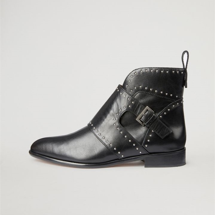 GOOSHOE Black Studded Motorcycle Boots Flat Buckles