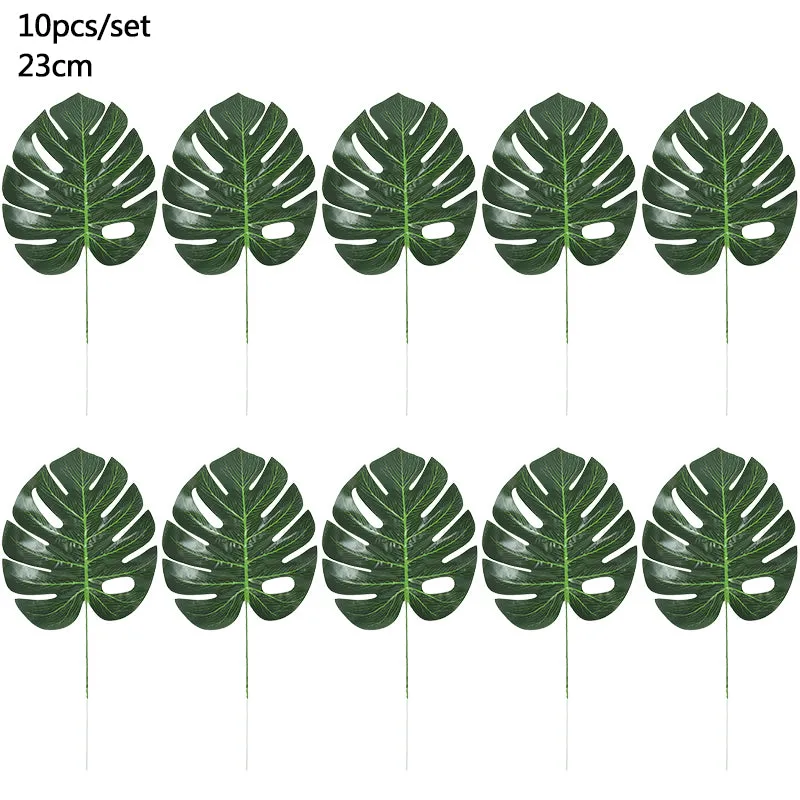 Summer Tropical Artificial Palm Leaves for Wedding Hawaiian Luau Jungle Birthday Party Home Decoration Fake Plant Turtle Leaf