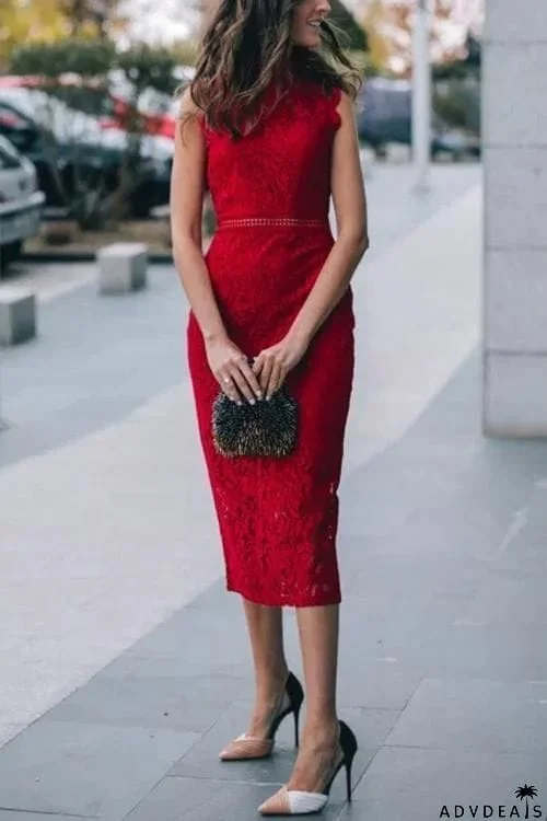 Lace Sleeveless Pencil Dress