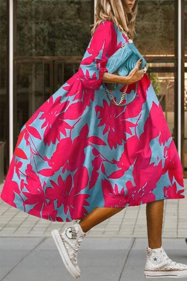 Fashion Classic Earth-printed Loose Mid-length Dress P11531