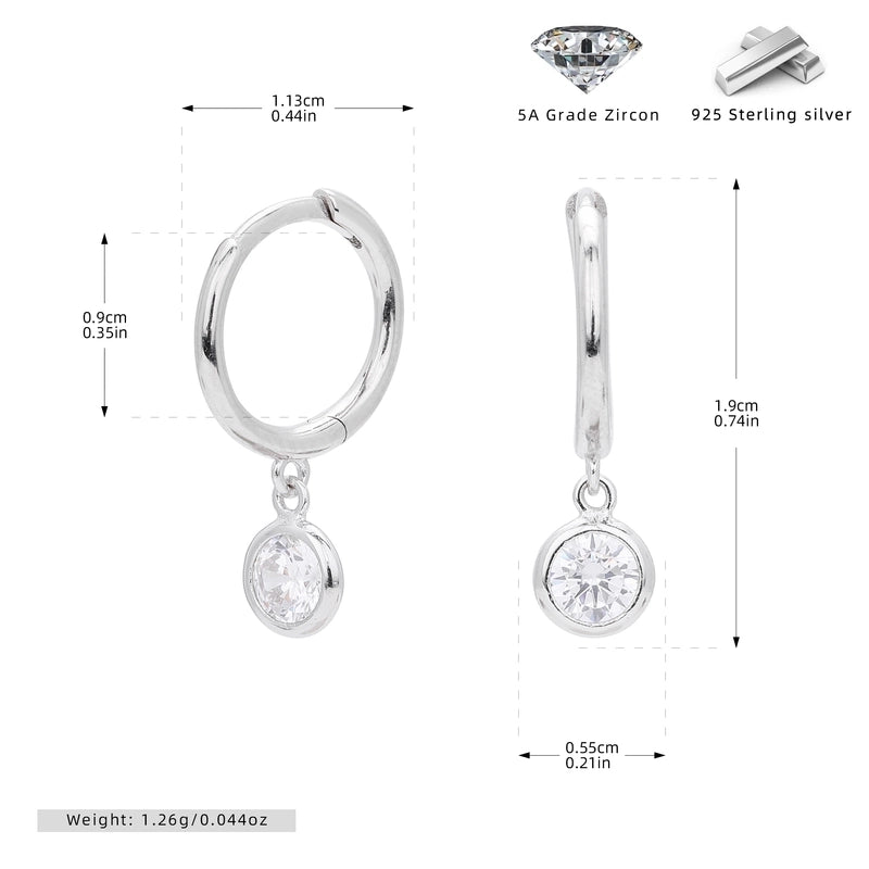 1 Pair 925 Sterling Silver Birthstone Round Drop Earrings