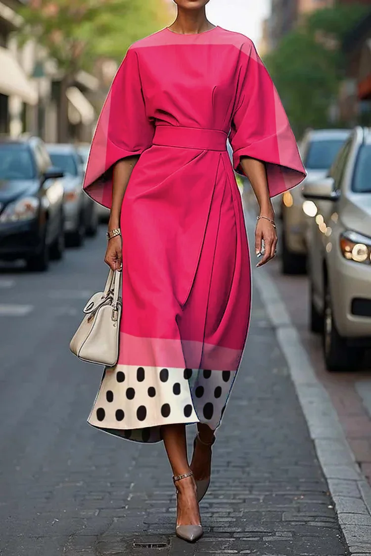 Women's Elegant Geometric Abstract Art Print Midi Dress