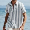  Striped Short-Sleeve Button-Up Shirt for Men - Perfect for Summer Beach Outings by Inlyline