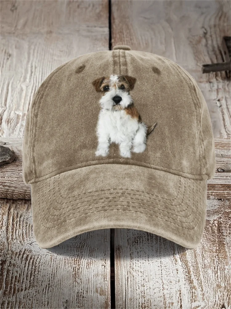 VChics Jack Russell Terrier Dog Fuzzy Felt Art Washed Cap