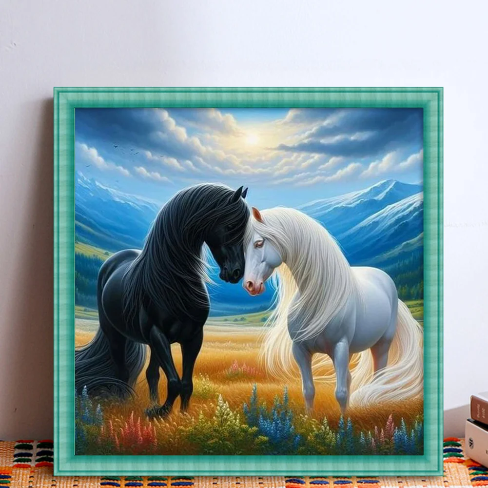 11CT Full Stamped Cross Stitch - Horses(Canvas|45*45CM)