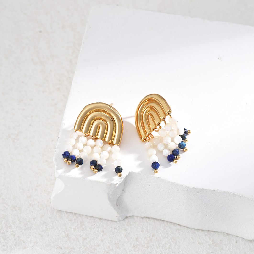 Nacre Lapis Lazuli Gold Plated Drop Earrings