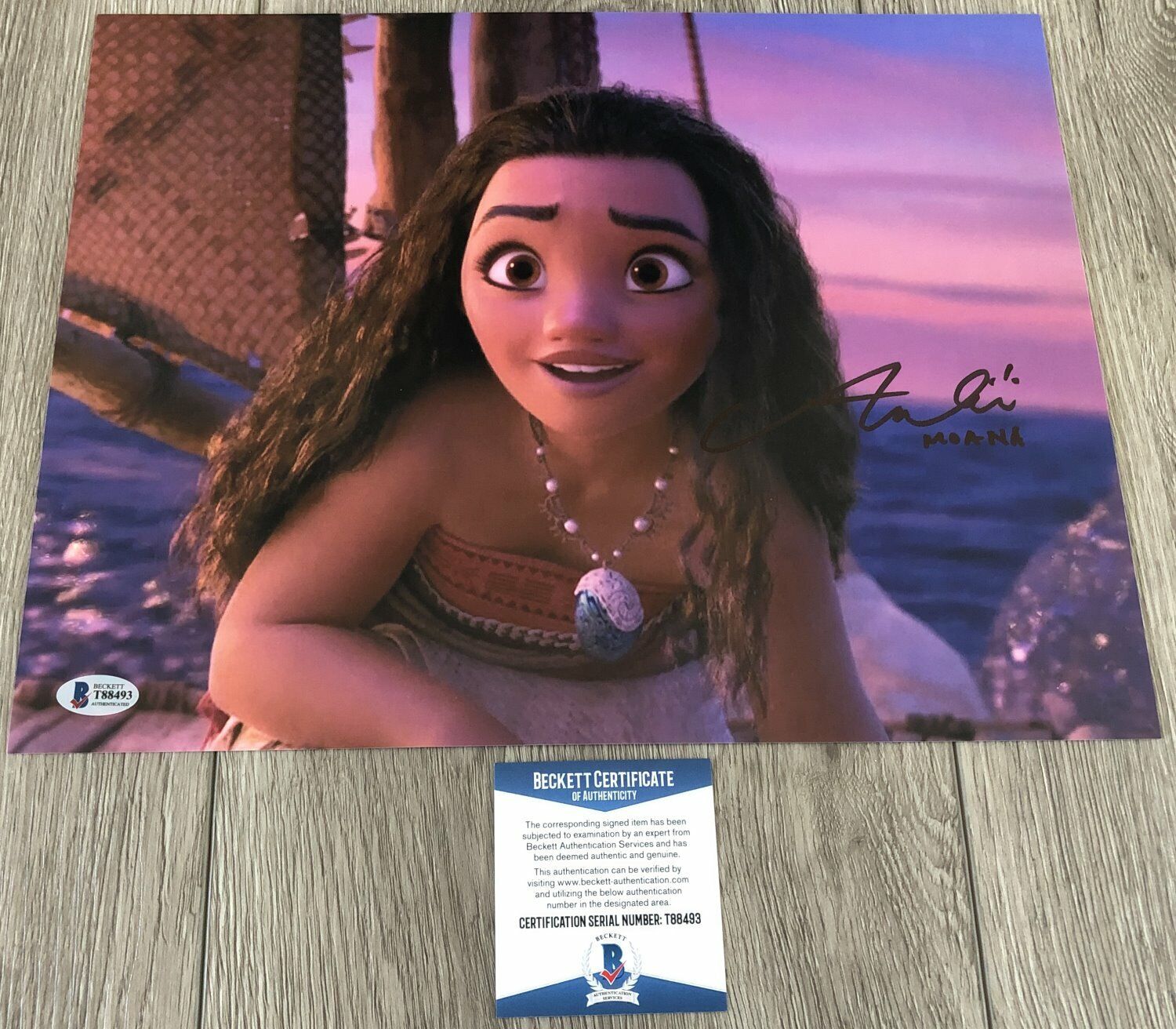 AULI'I CRAVALHO SIGNED MOANA 11x14 Photo Poster painting w/PROOF & BECKETT BAS COA & INSCRIPTION