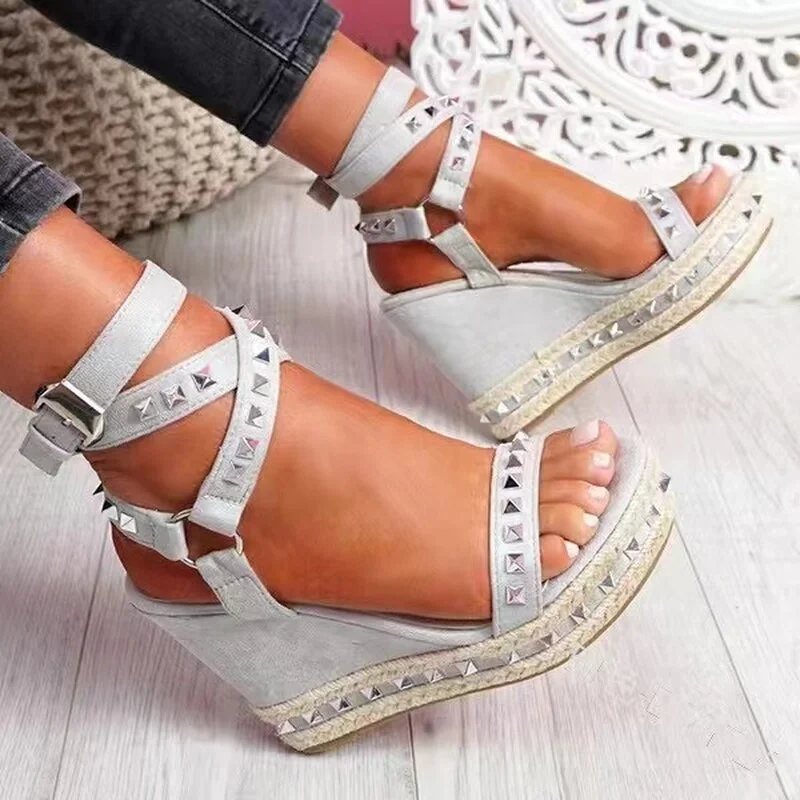 Qengg New Ladies Platform Gladiator Sandals Fashion Rivet Wedges High Heels Summer women's Sandals Party Shoes Woman