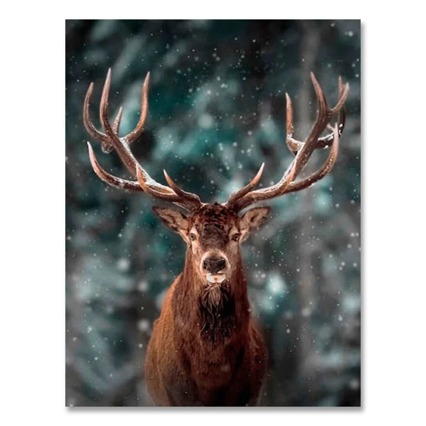 Nordic Fog Forest Deer Animal Canvas Wall Art Print Painting Mountain Lake Landscape Poster Nature Decorative Picture Home