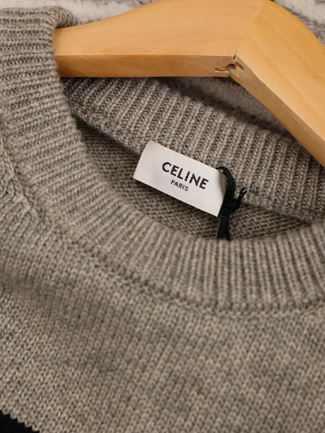 全球第二好的】CELINE/赛琳2023秋冬新款凯旋门刺绣小标条纹针织羊毛衫 