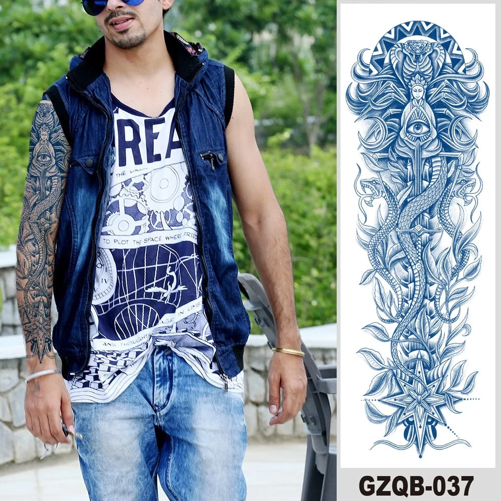 Temporary Flower Full Arm Waterproof Tattoo Stickers Banshee Warrior Crane Angel Lotus Juice Ink Men Women Girl Leg Fake Tatoo