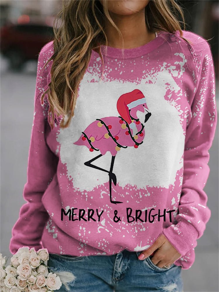 VChics Merry And Bright Christmas Flamingo Sweatshirt