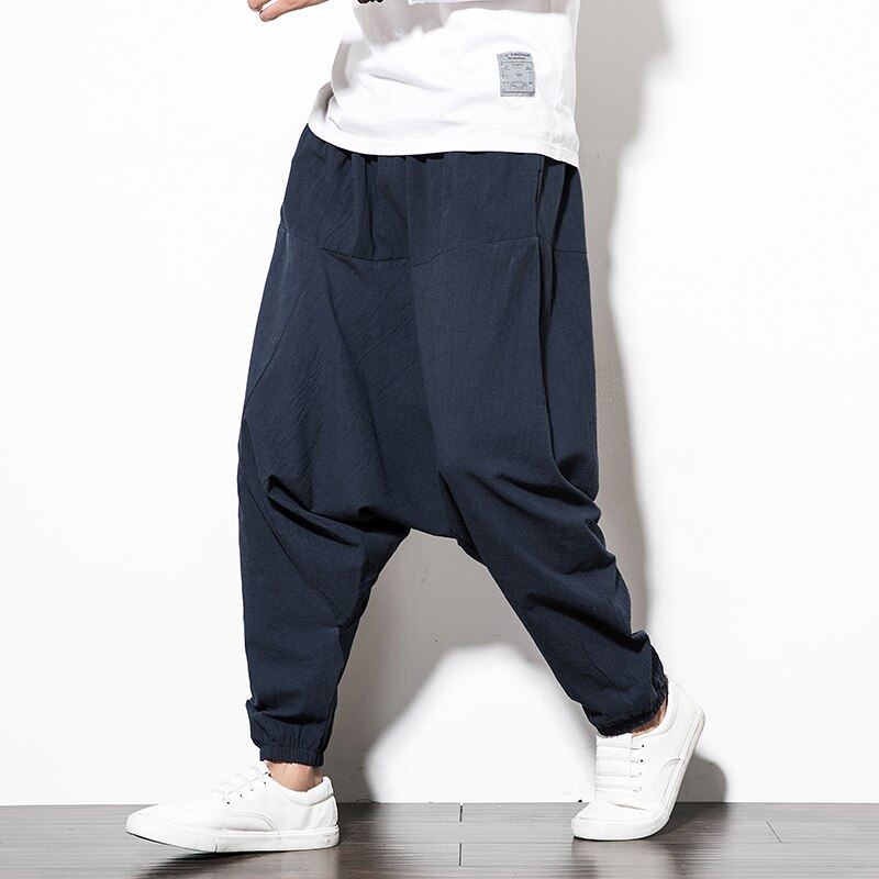 Chinese Style Harem Pants Men Streetwear Casual Joggers Mens Pants Cotton Linen Sweatpants Ankle-length Men Trousers 2025 New