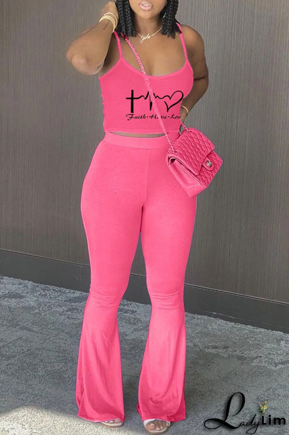 Light Purple Sexy Casual Print Backless Spaghetti Strap Sleeveless Two Pieces