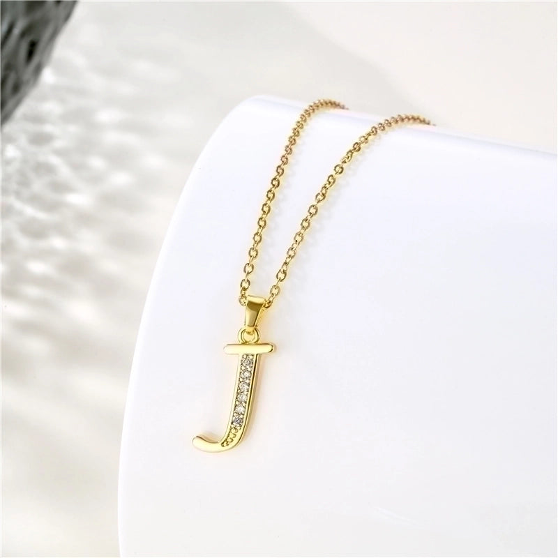 Stainless Steel Titanium Steel 18K Gold Plated Fashion Plating Inlay Letter Zircon Pendant Necklace