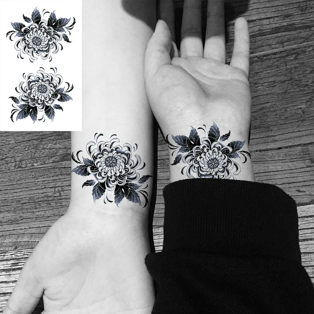 Black Little Flower Fashion Finger Temporary Tattoos For Women Adult Leaves Daisy Rose Fake Tattoo Letter Body Art Tatoos Decal