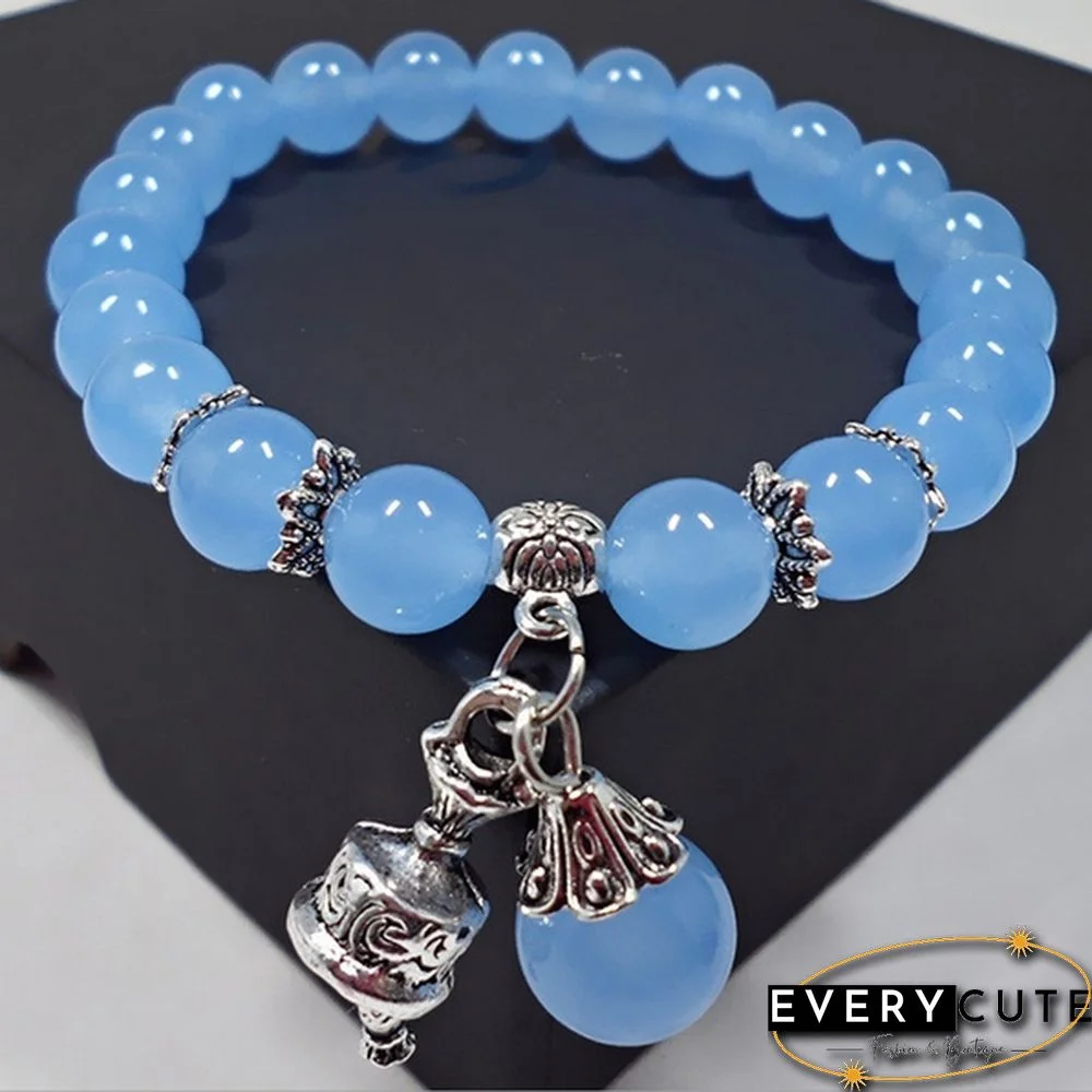 Natural Crystal Bracelets Chalcedony Stone Bracelet Women Ethnic Style Ladies Fashion Handmade Beaded Hand Jewelry