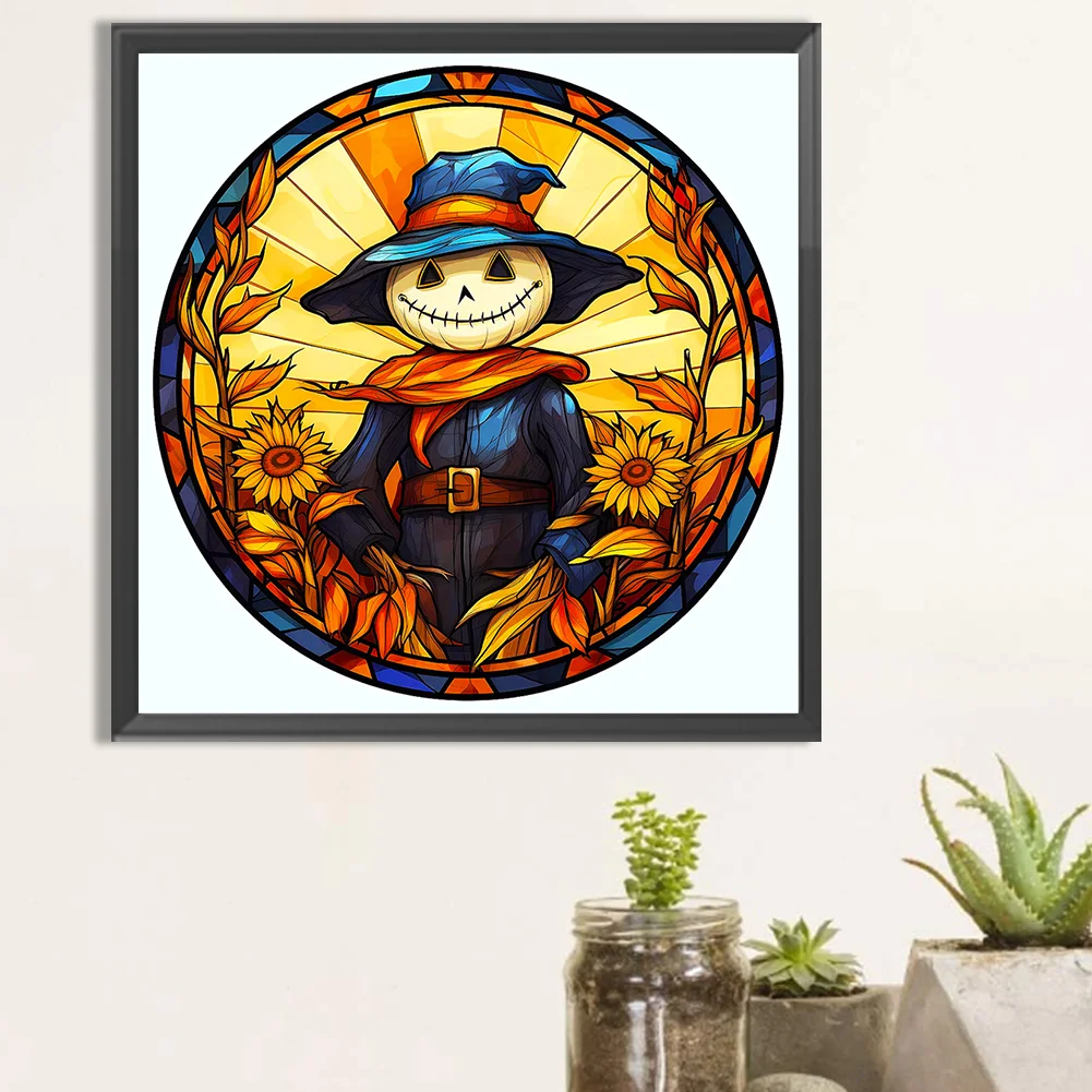 Diamond Painting - Full Round Drill - Stained Glass Pumpkin Scarecrow(Canvas|50*50cm)