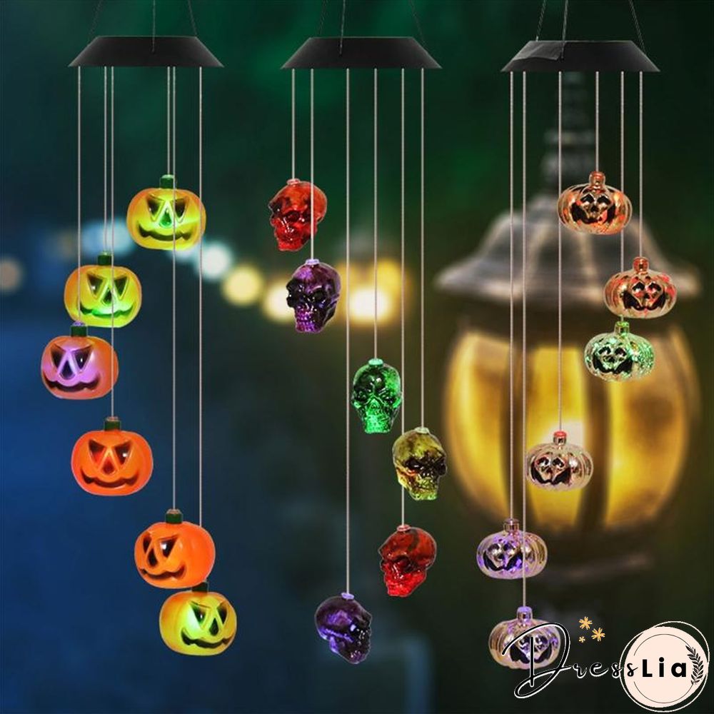 Halloween Solar Skeleton Skull Wind Chimes Light LED Color Changing