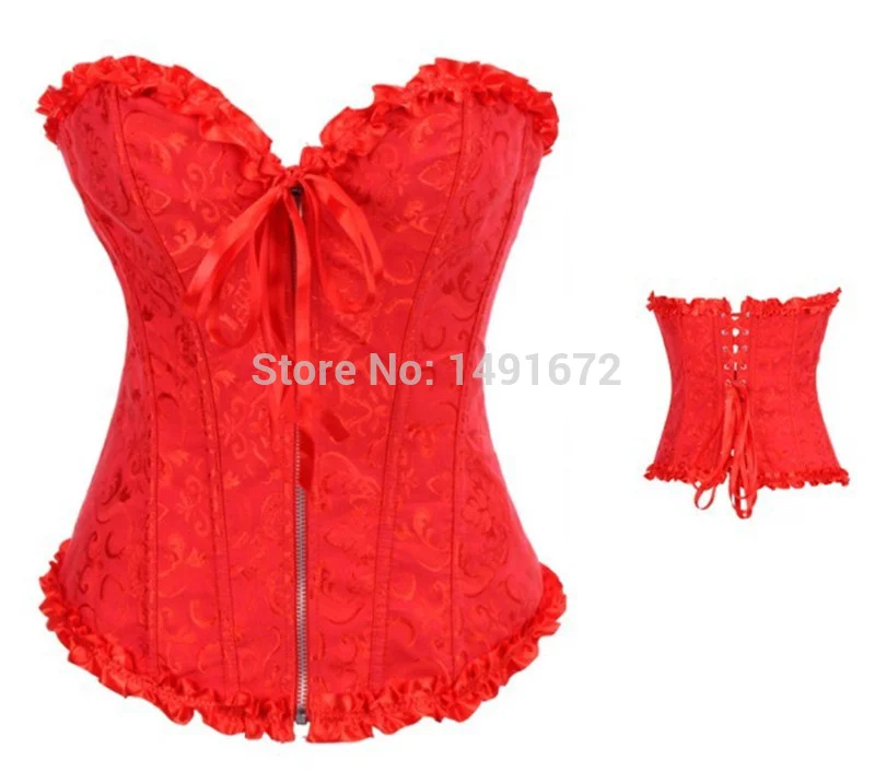 Billionm Sapubonva corsets and bustiers tops sexy women green white black white brocade corset zip vintage style corselet overbust ladies