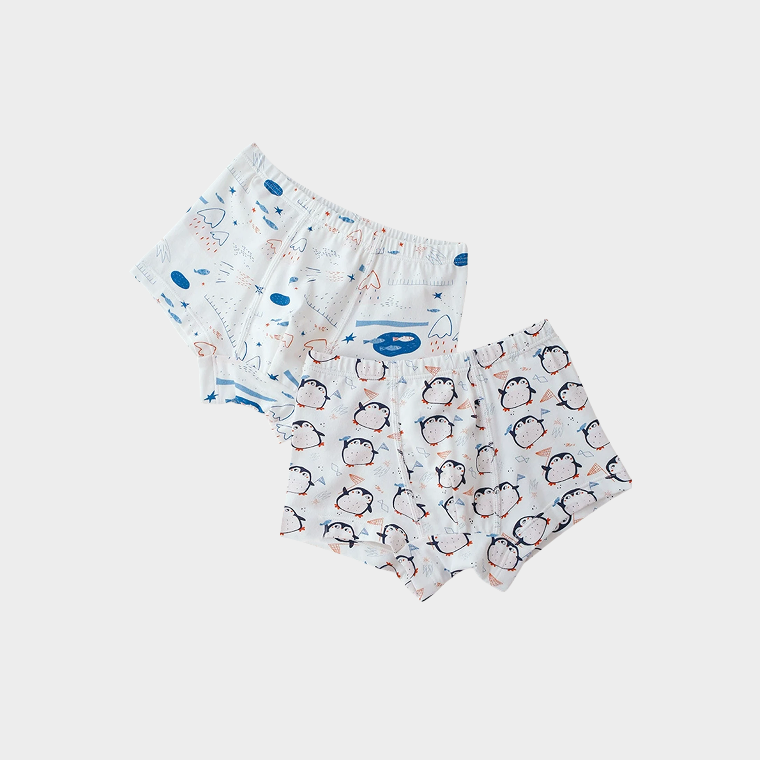Cheerful Penguin-Themed Bamboo Fiber Boys' Underwear 2-Pack REAL SILK LIFE