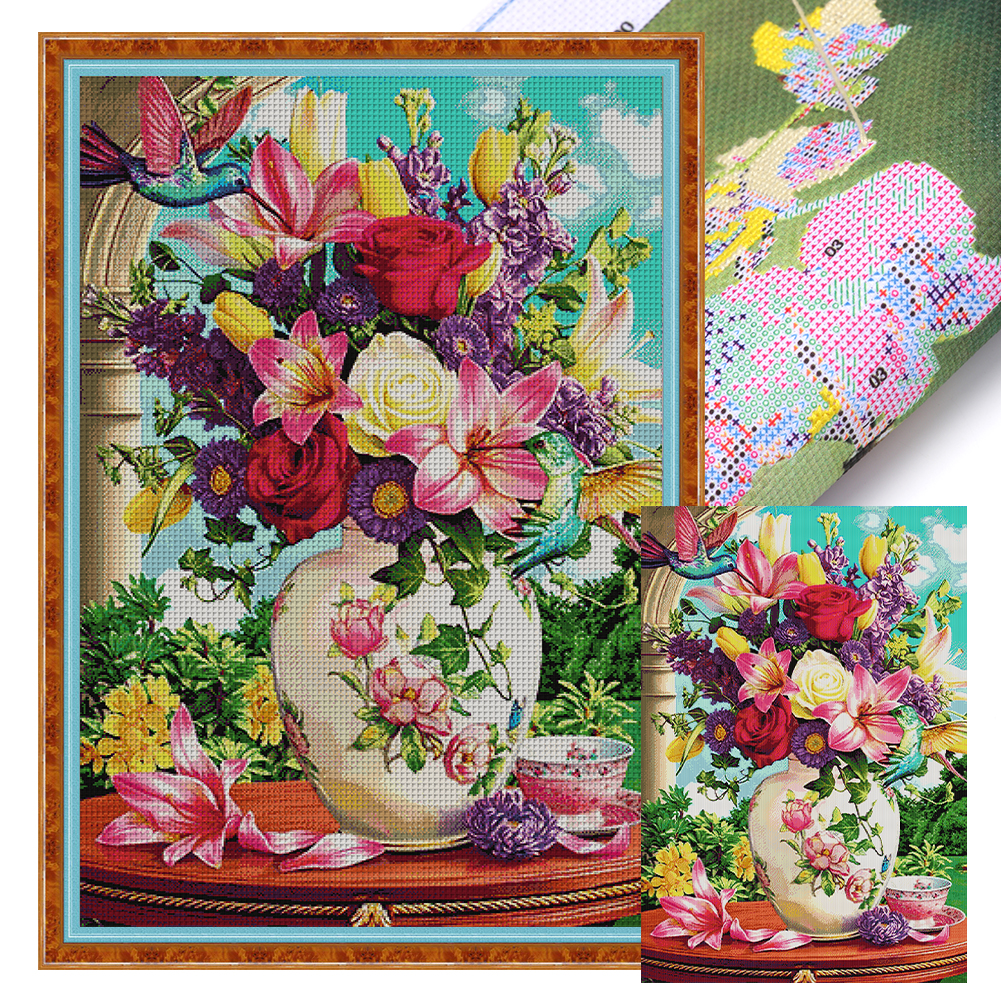 【Joy Sunday】Big vase Full 14CT Pre-stamped Canvas(66*99cm) Cross Stitch