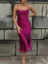 Solid Color Spaghetti-Neck  Midi Dress