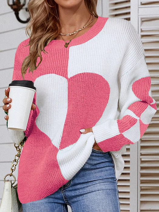 Women Long Sleeve Scoop Neck Colorblock Sweaters
