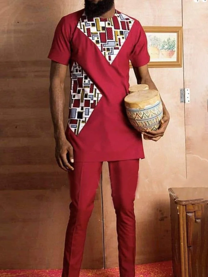 Men's fashion casual red two-piece suit