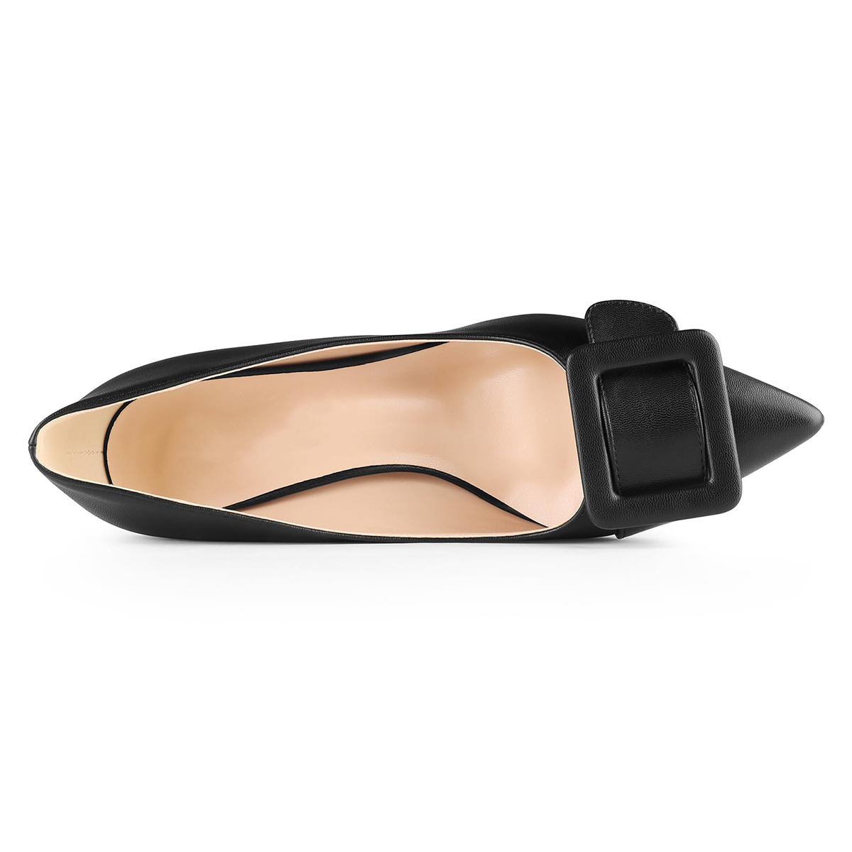 60mm Pointed Toe Square Buckle Decoration Red Bottom Kitten Heels Daily Pumps for Women Matte-MERUMOTE