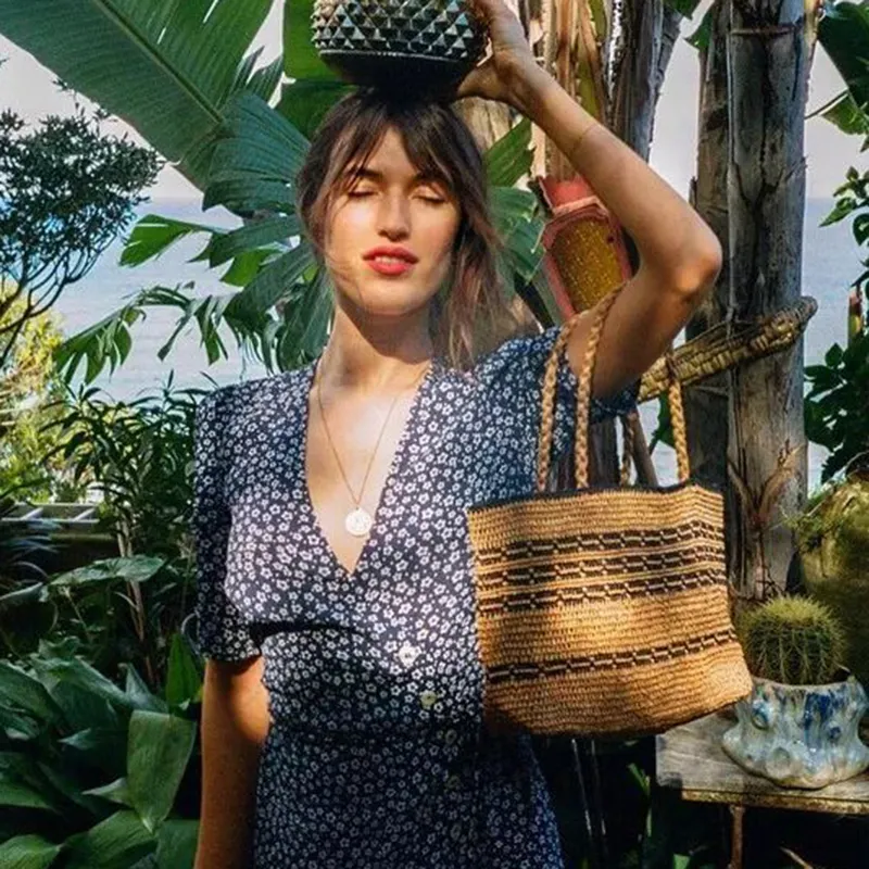 Right logo Women's Straw Bag Simple Design Woven Tote Bag Summer Beach Travel Shoulder Bags Bolso Mujer 2022
