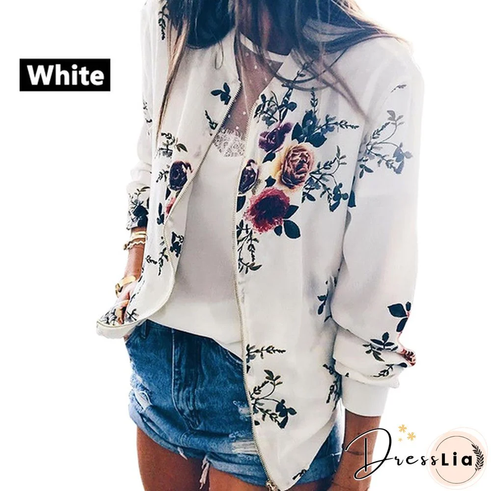New Spring Aturmn Fashion Womens Retro Floral Zipper Bomber Jacket Baseball Casual Coat Female Tops Plus Size S-5XL