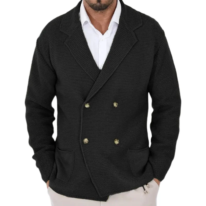 Men's Knitted Cardigan Slim-fitting Lapel Collar Double-breasted Sweater