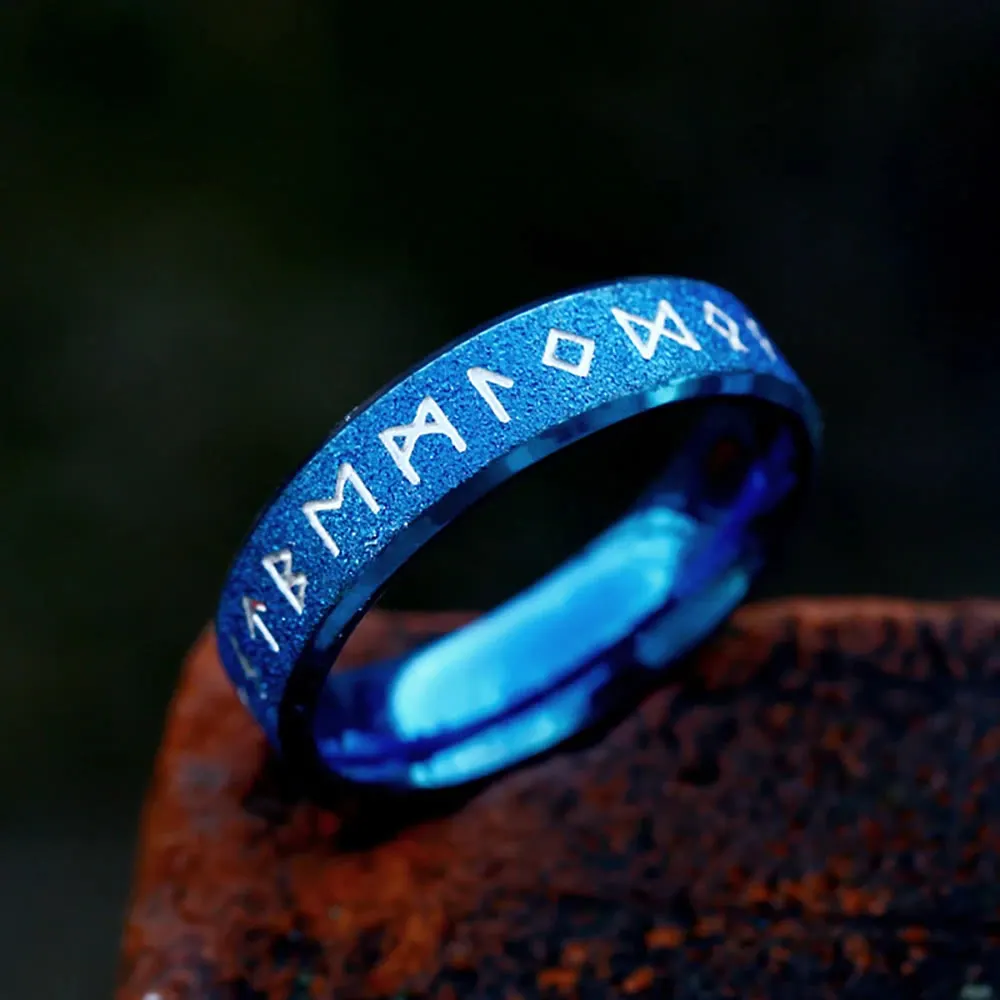 Blue Rune Ring Round Simple Viking Rune Ring